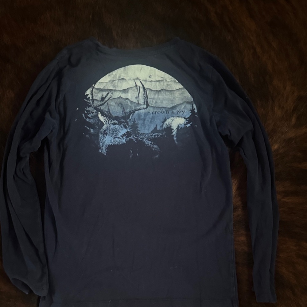 Boys Crown and Ivy Navy Graphic Long Sleeve Shirt, Deer Navy Shirt, Boys Winter